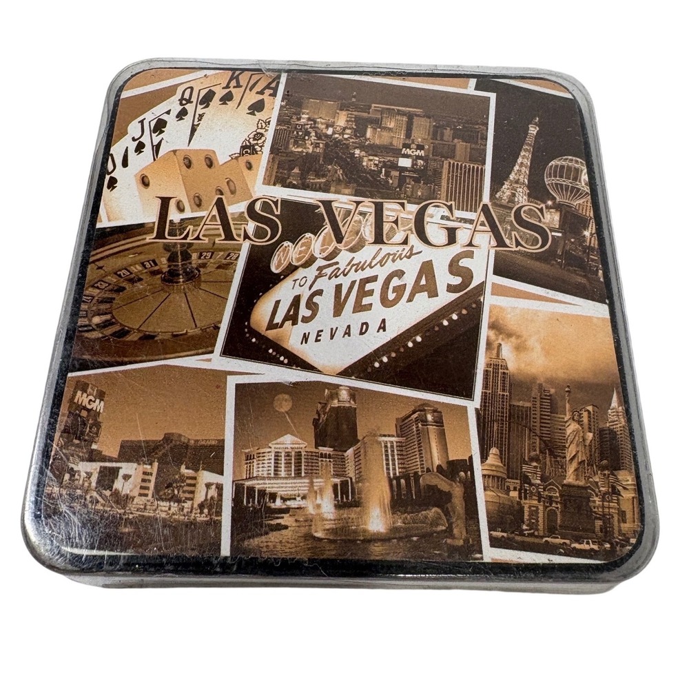 Las‎ Vegas Souvenir Coaster Set 4 Pack Sepia Collage Cork Back City Merchandise